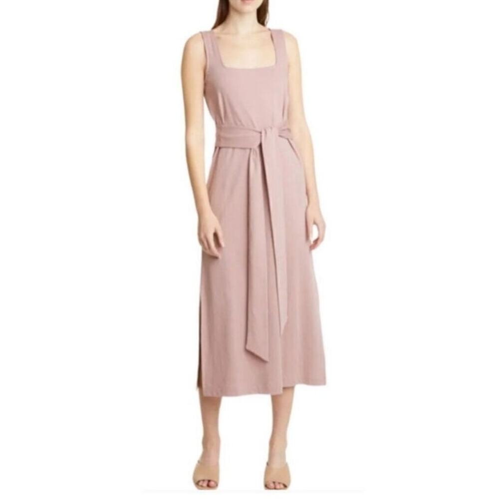 Vince‎ Belted Square Neck Soft Cotton Midi Dress in Pink Size Small - Picture 9 of 10